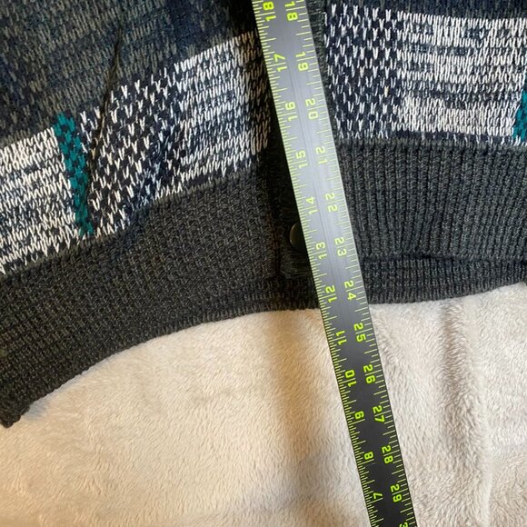 Sasson Mens Cardigan Sweater Large Vintage Acrylic Button-Up In Geometric Patter - Picture 3 of 8
